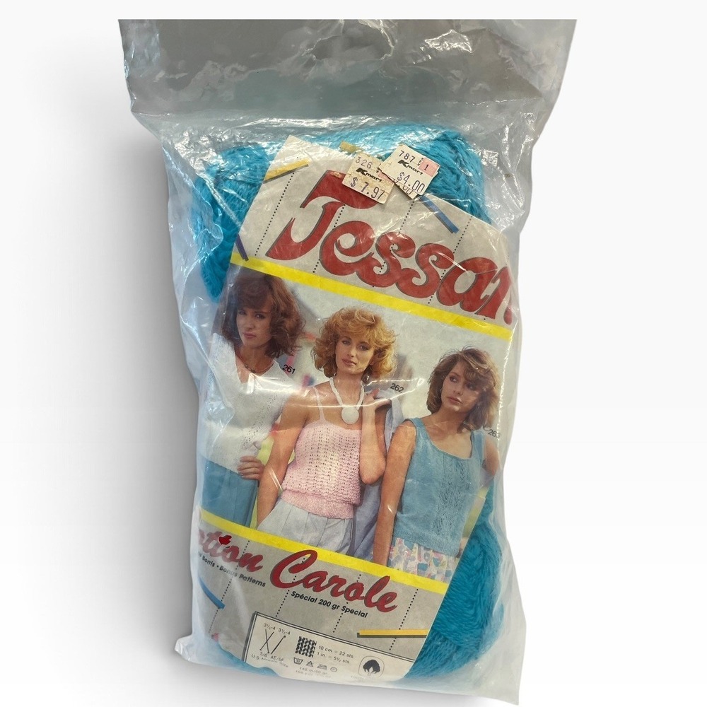 Jessan Cotton Carole Yarn 200g Turquoise Blue 100% Cotton Vintage 4 Skeins